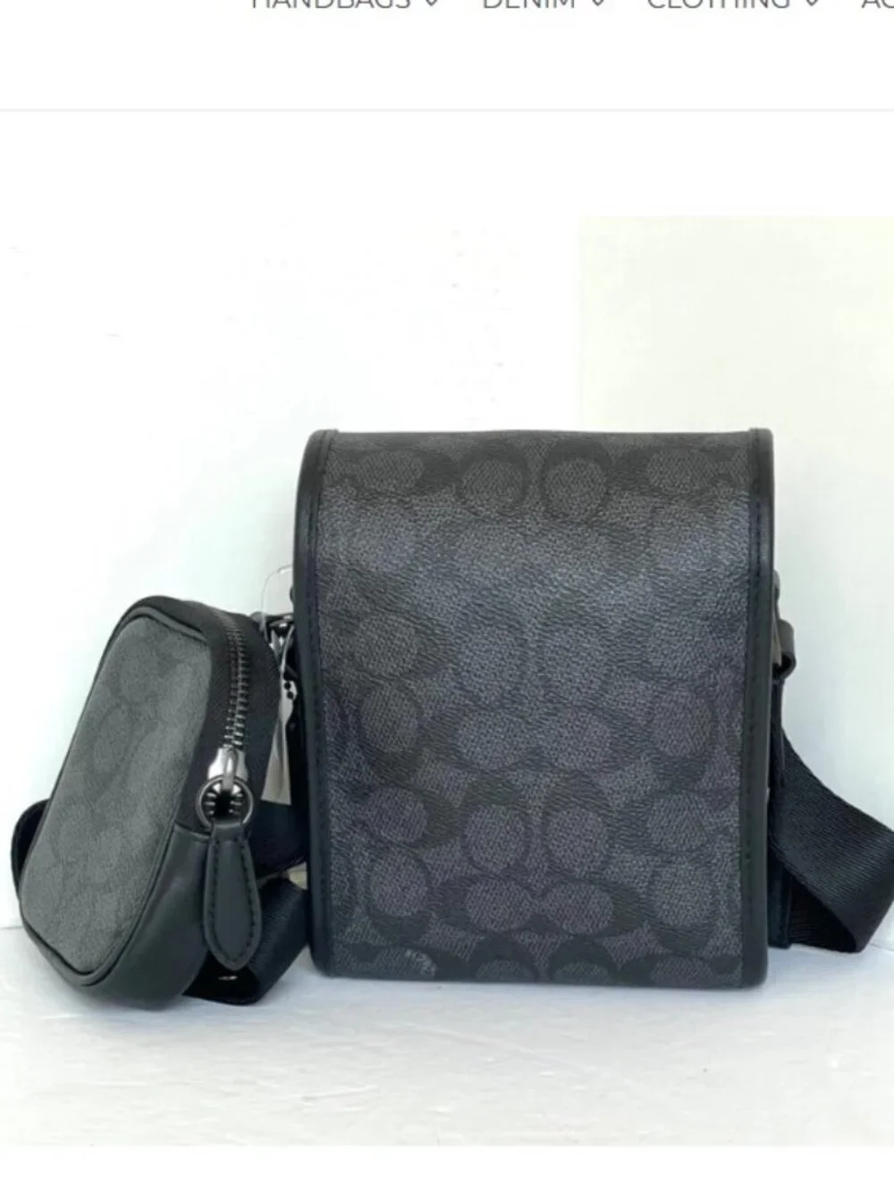 Coach Charter North South Crossbody Black Signature Canvas Hybrid Pouch C2600